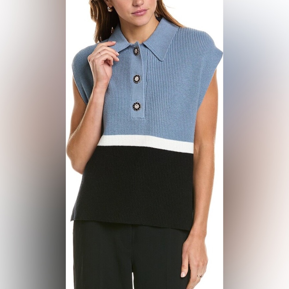 Laundry By Shelli Segal NWT Embellished Buttons Sleeveless Knit Color Block Top